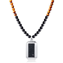 Load image into Gallery viewer, GAVU Dog Tag Pendant Onyx Tiger Eye Crystal Beaded Necklace for Men 20"