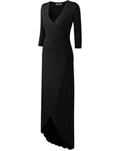 Load image into Gallery viewer, Doublju Women's Long Sleeve Deep V-Neck Top Bodycon Surplice Dress Black XL