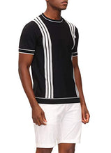 Load image into Gallery viewer, PJ PAUL JONES Mens Striped Knit Golf Shirts Crewneck Short Sleeve Pullover Sweater Black 2XL