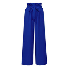 Load image into Gallery viewer, Xintianji Women Frilled Waist Palazzo Pants Casual Wide Leg Trouser Belted with Pockets Royal Blue