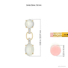 Load image into Gallery viewer, June Birthstone - Round and Oval Moonstone Dangle Earrings with Diamonds in 14K Yellow Gold (7x5mm Moonstone)