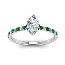 Load image into Gallery viewer, JewelryGift Hidden Halo Petite Diamond Ring 925 Sterling Silver Created Emerald Marquise Shape Green Color Halo Engagement Rings Prong Setting in Size 7