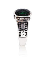 Load image into Gallery viewer, Elegant Greek Wave Detailed Oval Emerald Silver Ring. Stylish Handmade Vintage Statement Ring. Sterling Silver Jewelry for Men.