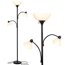 Load image into Gallery viewer, Brightech Sky Dome Double – High Brightness Torchiere Floor Lamp with 2 Reading Lights for Living Rooms, Bedrooms – Replace Halogen Standing Lamps with Efficient LED Office Lighting - Tall Black Pole