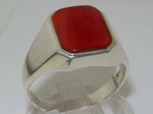 Load image into Gallery viewer, Gents Solid 925 Sterling Silver Natural Carnelian Mens Signet Ring - Size 13 - Sizes 6 to 13 Available