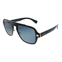 Load image into Gallery viewer, Versace Medusa Charm VE 2199 100281 Black Plastic Aviator Sunglasses Grey Polarized Lens