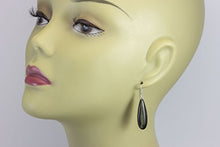 Load image into Gallery viewer, Sterling Silver Obsidian Earrings Velvet Black Shimmer Smooth Long Teardrops
