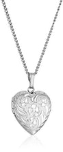 Load image into Gallery viewer, Sterling Silver Engraved Flowers Heart Locket Necklace, 18"