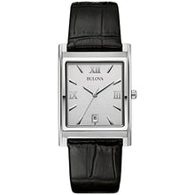 Load image into Gallery viewer, Bulova Men's Stainless Steel 3-Hand Calendar Date Quartz Watch with Black Leather Strap, Rectangle Dial Style: 96B107