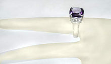 Load image into Gallery viewer, RB Gems Sterling Silver 925 Ring Genuine Gems Cushion 12 mm Rhodium-Plated Finish Cocktail Style (10, Amethyst)