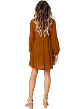 Load image into Gallery viewer, Amoretu Women Long Sleeve Tunic Dress V Neck Swing Shift Dresses(Brown,Medium)
