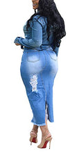 Load image into Gallery viewer, Women's Casual Distressed Ripped Denim Jean Midi Bodycon Skirt Plus Size Blue