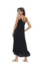 Load image into Gallery viewer, BUENOS NINOS Women's V Neck Floral Maxi Dress Boho Printed Adjustable Spaghetti Strap Ethnic Beach Long Dress with Pockets L Pure Black Dress