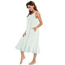 Load image into Gallery viewer, FMIRREO Womens Sleeveless Long Nightgown Cotton Loungewear Comfy Soft Sleepwear Full Length Sleep Dress Loose Nightdress Print purple green-XL
