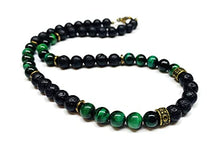 Load image into Gallery viewer, Handmade Green Tiger Eye and Lava Rock Beaded Necklace For Men_Green (24, Boho)