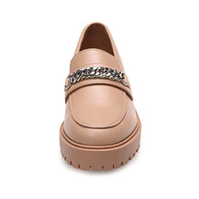Load image into Gallery viewer, YETIER Platform Womens Loafer Leather Slip-ons Round Toe Chunky Loafer Shoes Penny Casual Fashion Shoes with Chain Apricot
