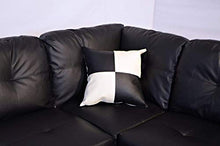 Load image into Gallery viewer, FlashBuy Sofa Sectional Sofa, L-Shape Faux Leather Sectional Sofa Couch Set with Chaise, Ottoman, 2 Toss Pillow Using for Living Room Furniture.(Black)