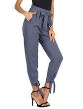 Load image into Gallery viewer, LIUMILAC Women Cropped Pants with Pockets Casual High Waist Belted Self-tie Trousers Navy