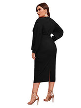 Load image into Gallery viewer, Verdusa Women's Plus Size Bishop Sleeve Plunging V Neck Belted Bodycon Dresses Red 4XL
