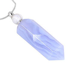 Load image into Gallery viewer, SUNYIK Blue Lace Agate Stone Essential Oil Diffuser Necklace for Women, Hexagonal Pointed Healing Crystal Perfume Bottle Pendant with Chain for Men, 28"