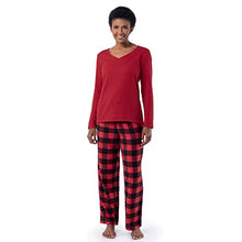 Load image into Gallery viewer, Fruit of the Loom Women's Plus Size Waffle V-Neck Top and Flannel Pant Sleep Set, Radiant Red/Buffalo Check, 2X