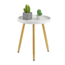 Load image into Gallery viewer, HuiDao Round Side Table Wooden Tray Table with Metal Tripod Stand Nightstand Coffee Table End Table for Living Room Bedroom Office Small Spaces, 18" H x 15”D (White & Gold)