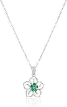 Load image into Gallery viewer, Amazon Collection Sterling Silver Created Emerald Flower Pendant Necklace, 18"