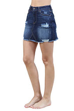 Load image into Gallery viewer, Urban Look Women's Distressed Denim Mini Skirts (Small, A Dark Wash)