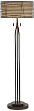 Load image into Gallery viewer, Marlowe Modern Floor Lamp Industrial Bronze Woven Iron and Burlap Double Drum Shade for Living Room Reading Bedroom - Franklin Iron Works