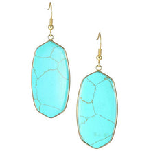 Load image into Gallery viewer, TUMBEELLUWA Crystal Quartz Stone Dangle Hook Earrings Oval Gold Plated, Green Howlite Turquoise