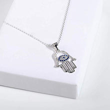 Load image into Gallery viewer, Sloong Evil Eye Hamsa Hand Necklace 14k Gold Plated Third Eye White Blue Cz Womens Pendant Necklace
