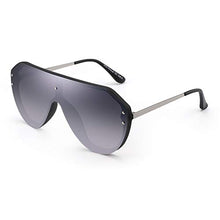 Load image into Gallery viewer, JIM HALO Oversized Shield Sunglasses Rimless Flat Top Mirror Glasses Women Men (Black Frame/Gradient Grey Lens)