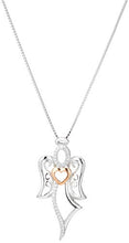 Load image into Gallery viewer, Two-Tone Sterling Silver and Rose Gold Over Sterling Silver Angel with Heart Pendant Necklace, 18"