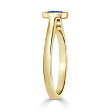 Load image into Gallery viewer, 18K Yellow Gold Round-Cut Blue Sapphire Gemstone Solitaire Engagement Ring Bezel (1/3 cttw) Size 9