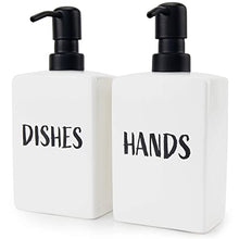 Load image into Gallery viewer, Granrosi Soap Dispenser for Kitchen Sink, Set of 2 Hand & Dish Soap Dispenser for Bathroom Counter, Refillable Ceramic Liquid and Foam Soap Pump, Leak Proof, Farmhouse Decor, 3.4 x 2 x 7 in (White)