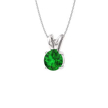 Load image into Gallery viewer, Diamondere Natural and Certified Emerald Solitaire Necklace in 14k White Gold | 0.40 Carat Pendant with Chain