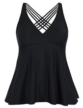 Load image into Gallery viewer, Firpearl Women's Tankini Swimsuits Cross Back Flowy Swim Tops Modest Swimwear US16 Black