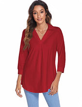Load image into Gallery viewer, Newchoice Womens Business Casual V Neck Blouses Cute Pleated 3/4 Sleeve Work Shirts Loose Fitting Going Out Tops (Red, XXL)