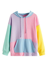 Load image into Gallery viewer, SweatyRocks Women's Cute Color Block Long Sleeve Pullover Hooded Sweatshirts Top Purple Pink L
