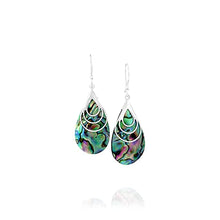 Load image into Gallery viewer, Boho Dangle Teardrop Abalone shell Earrings, Unique Sterling Silver Large paua shell earrings, Ethnic Gypsy Style, Handmade Statement Jewelry