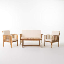 Load image into Gallery viewer, Christopher Knight Home Carolina Outdoor Acacia Sofa Set, 4-Pcs Set, Brown Patina + Cream Cushion
