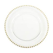 Load image into Gallery viewer, Koyal Wholesale Clear Glass Beaded Couture Charger Plates, Gold, 4-Pack Round 13-Inch Party Plates