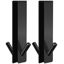 Load image into Gallery viewer, Double Side Bathroom Towel Hooks Set, 7 Inches Shower Hook for Frameless Glass Shower Doors, Brushed Nickel Extended Towel Racks Hanger with Non-Slip Sponge Pad for Loofah - Black (2 Pack)