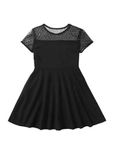 Load image into Gallery viewer, SOLY HUX Girl's Contrast Mesh Short Sleeve High Waist Flared A Line Short Dress Black 11-12Y