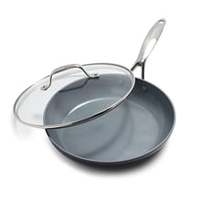 Load image into Gallery viewer, GreenPan Valencia Pro Hard Anodized Healthy Ceramic Nonstick 10" Frying Pan Skillet with Lid, PFAS-Free, Induction, Dishwasher Safe, Oven Safe, Gray