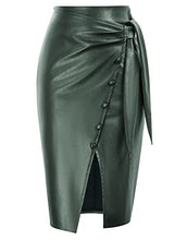 Load image into Gallery viewer, LIUMILAC Women Asymmetrical Bodycon Pencil Skirt Solid Wine Leather Midi Skirt with Zip
