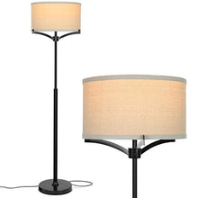 Load image into Gallery viewer, Brightech Elijah Modern Floor Lamp for Bedrooms – Mid Century Free Standing Light for Living Room or Office Bright Lighting — Tall Reading Indoor Pole Lamp with Drum Shade - With LED Bulb - Black