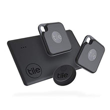 Load image into Gallery viewer, Tile Pro Essentials (2020) 4-Pack (2 Black Pros, 1 Slim, 1 Sticker) - High Performance Bluetooth Trackers & Item Locators for Keys, Luggage, Wallets and Remotes; Easily Find All Your Things