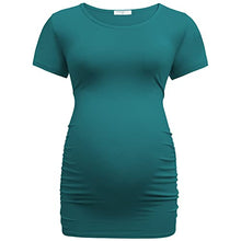 Load image into Gallery viewer, Bearsland Womens Maternity Tshirt 3 Packs Classic Side Ruched Tee Top Mama Pregnancy Clothes,Lakeblue+gyrstripe+Russetred,L