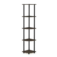 Load image into Gallery viewer, Furinno Turn-N-Tube 5 Tier Corner Shelf, Dark Brown Grain/Black